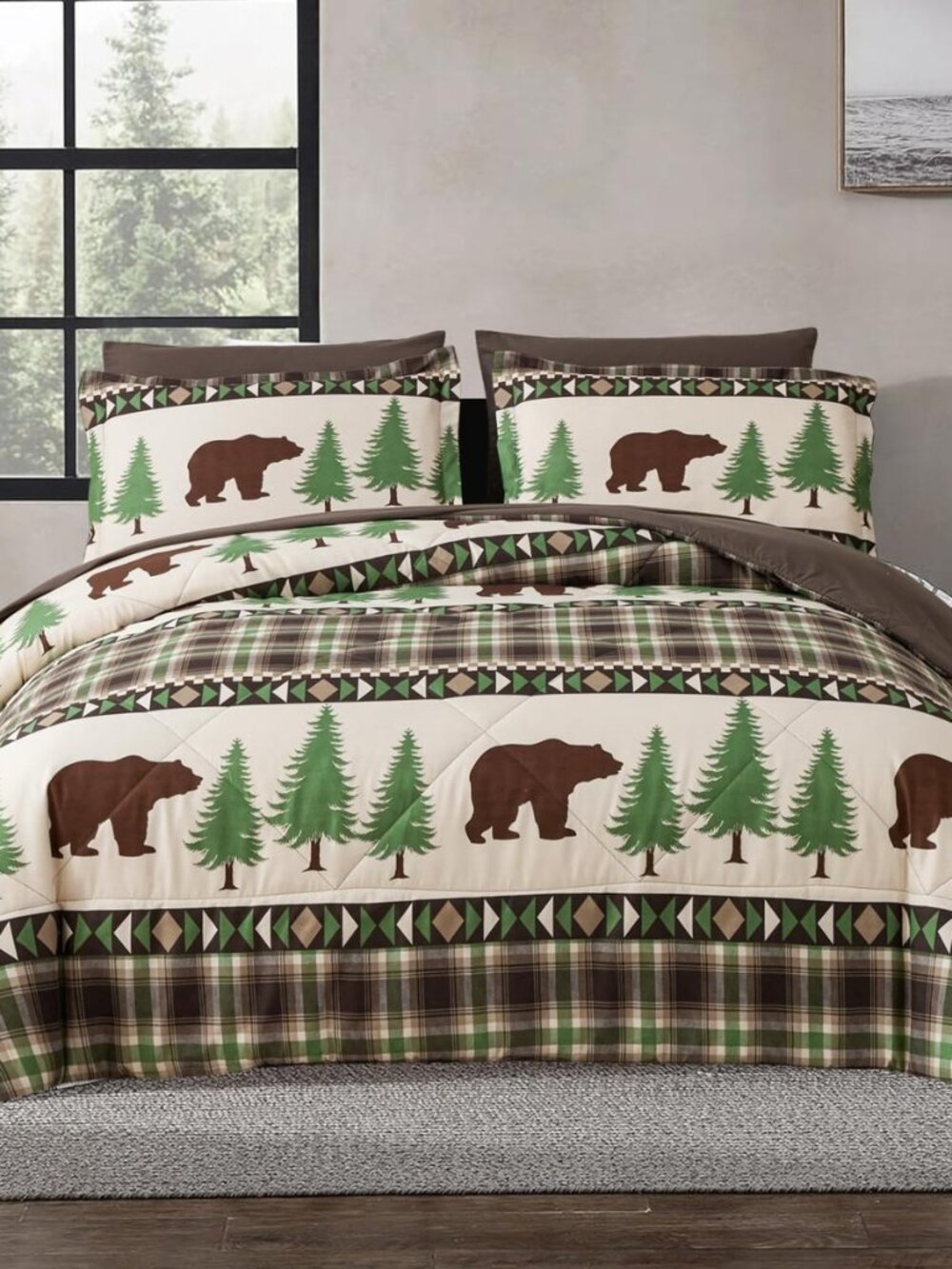 Comforter Set Queen Size Rustic Bear Comforter Bedding-7 Piece Bed in a Bag